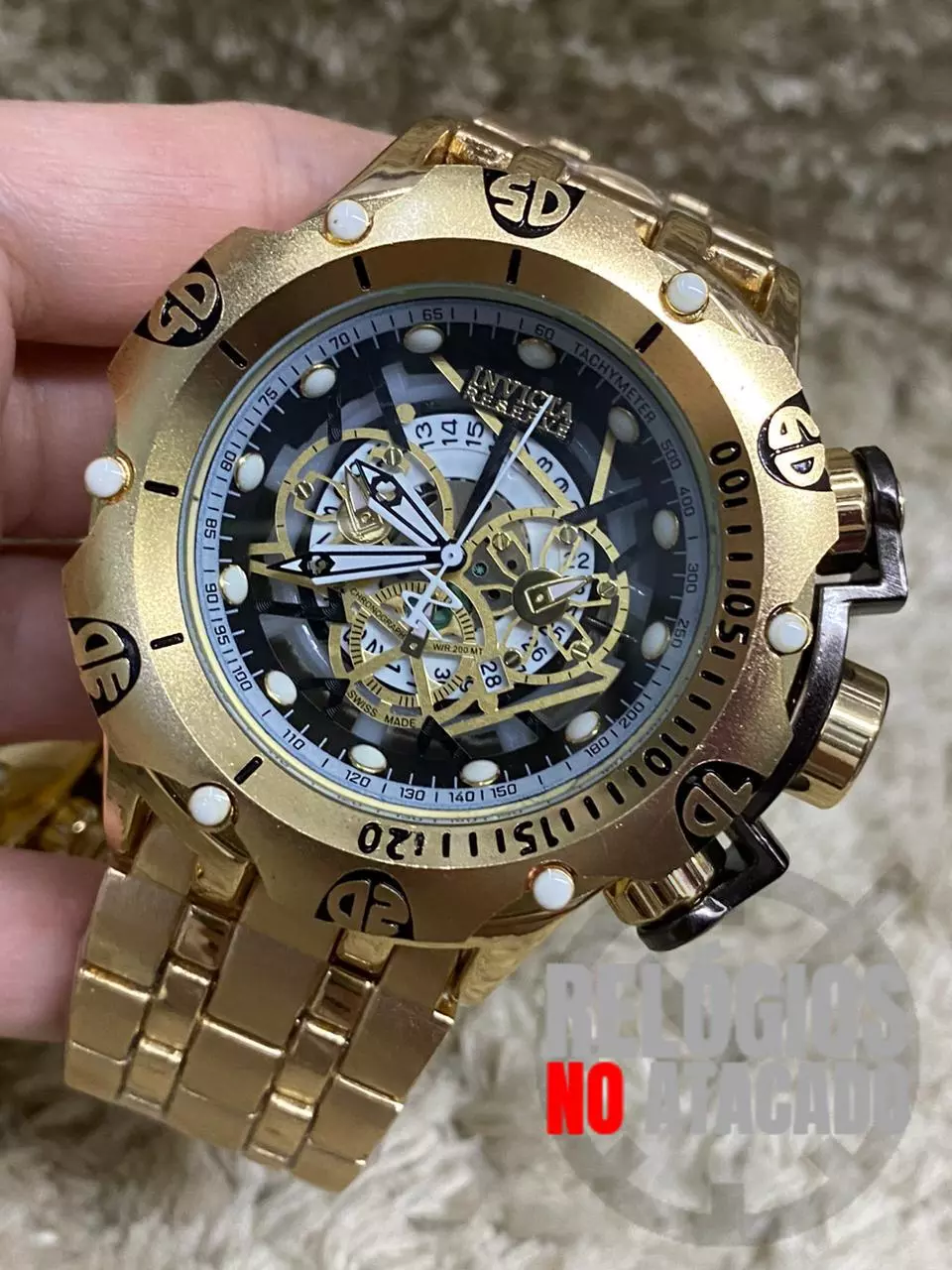 Relógio Masculino Invicta Venon Skeleto 2023 Dourado Com Fundo Preto PC - Imagem 3